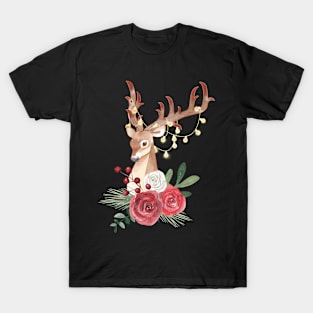 Christmas Roses Deer Art T-Shirt